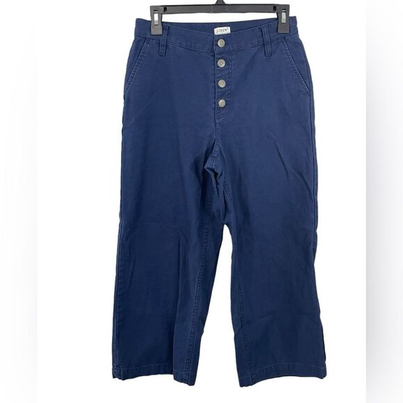J. Crew Wide-leg Button-front Cropped Pants in Slub Cotton Navy Blue Size 26 - Picture 1 of 6